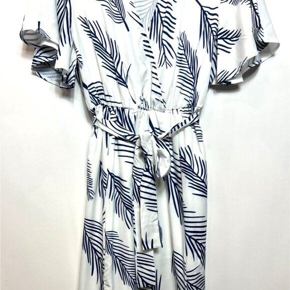 Cupshe Belted Abstract Leaf Print Midi Dress White & Navy Blue Wrap Style Large - Picture 7 of 10